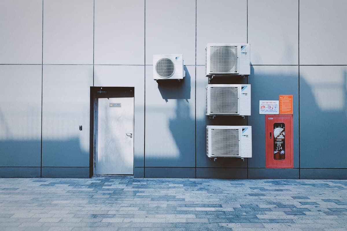 Air conditioning units mounted on a building wall