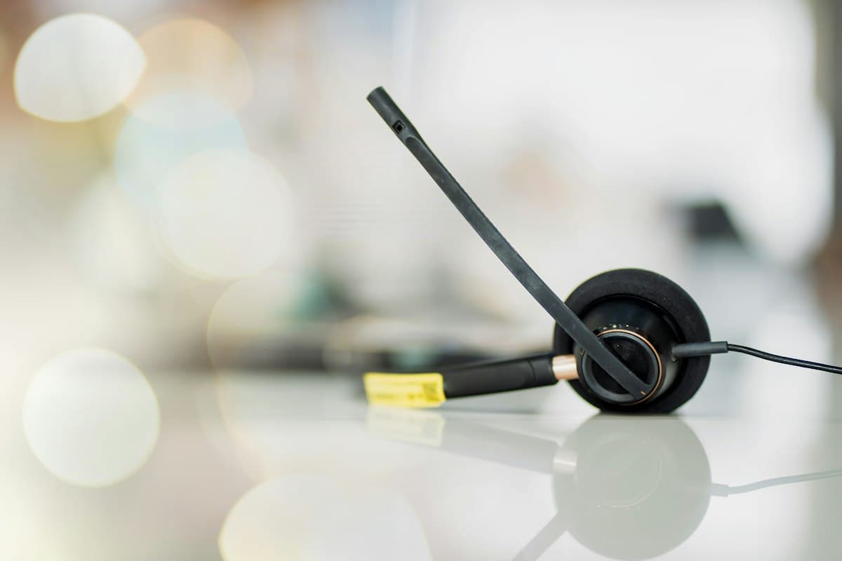 Call headset on a sales desk