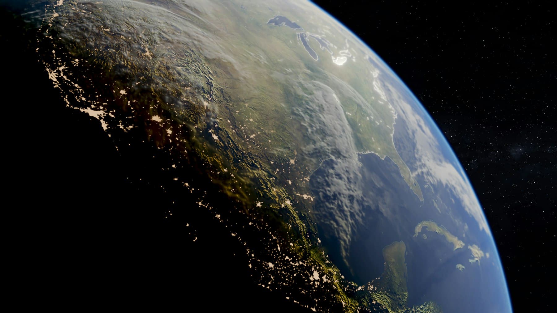 Earth from orbit with city lights